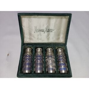 NEIMAN MARCUS: Silver Plated Salt & Pepper Shakers (Set 2), Green Velvet Box